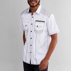 Affliction Threshold Stretch Short Sleeve Button Down Shirt Size XL